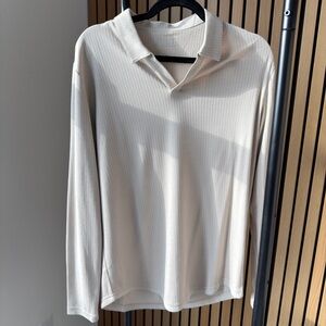 BYLT Cream Ribbed Long Sleeve Collared Shirt